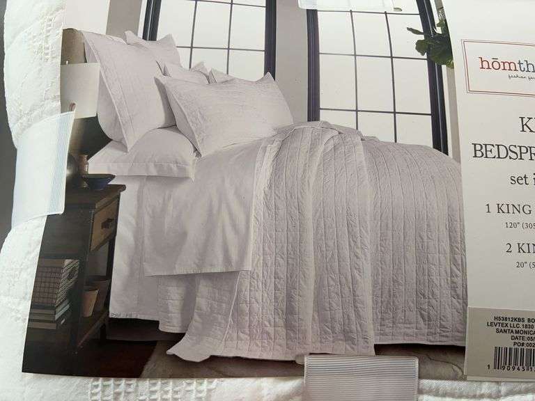 HOMTHREADS KING BEDSPREAD SET - WHITE