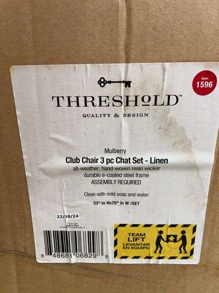 THRESHOLD 3PC CLUB CHAIR CHAT SET IN BOX - LINEN