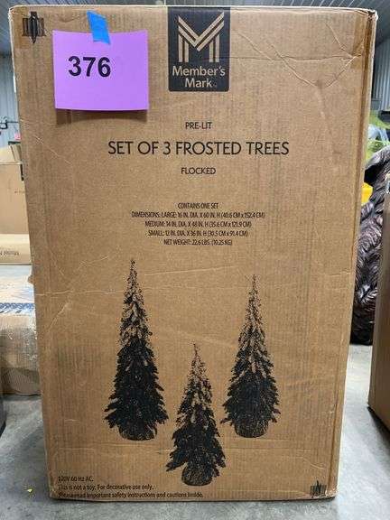 3PC PRE LIT FROSTED TREES IN BOX - FLOCKED