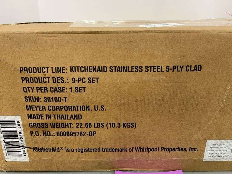 KITCHENAID 9PC STAINLESS STEEL COOKWARE SET IN BOX