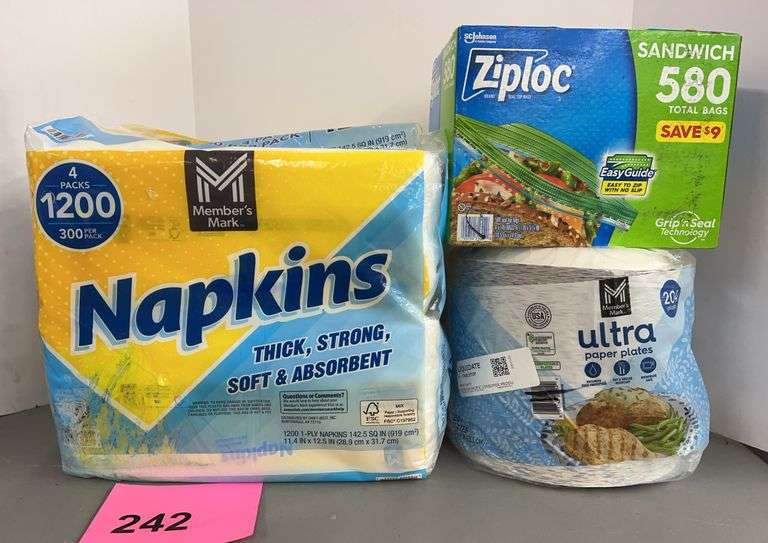 3PC SERVEWARE LOT - NAPKINS, PLATES & ZIPLOC