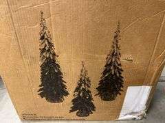3PC PRE LIT FROSTED TREES IN BOX - FLOCKED