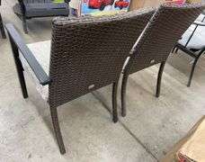 AS IS - (2) WICKER KING PATIO CHAIRS - BROWN & GREY