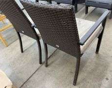AS IS - (2) WICKER KING PATIO CHAIRS - BROWN & GREY