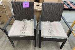 AS IS - (2) WICKER KING PATIO CHAIRS - BROWN & GREY