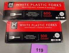 (2) BOXES OF WHITE PLASTIC FORKS