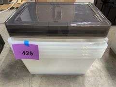 (5) CLEAR PLASTIC STORAGE TOTES W/ LIDS