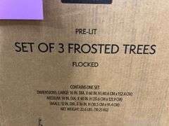 3PC PRE LIT FROSTED TREES IN BOX - FLOCKED