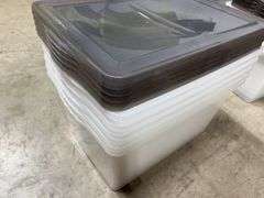 AS IS - (5) CLEAR PLASTIC STORAGE TOTES W/ LIDS
