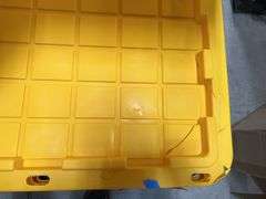 AS IS - (4) PLASTIC STORAGE TOTES W/ LIDS - BLACK & YELLOW