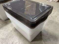 (5) CLEAR PLASTIC STORAGE TOTES W/ LIDS