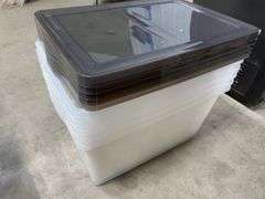 (5) CLEAR PLASTIC STORAGE TOTES W/ LIDS