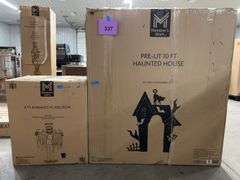AS IS - 8FT ANIMATED SCARECROW & 10FT HAUNTED HOUSE IN BOXES
