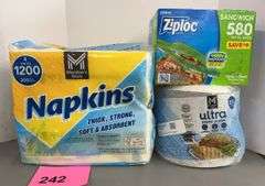 3PC SERVEWARE LOT - NAPKINS, PLATES & ZIPLOC