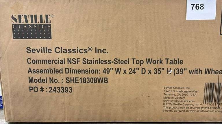 SEVILLE CLASSICS STEEL TOP WORK TABLE IN BOX