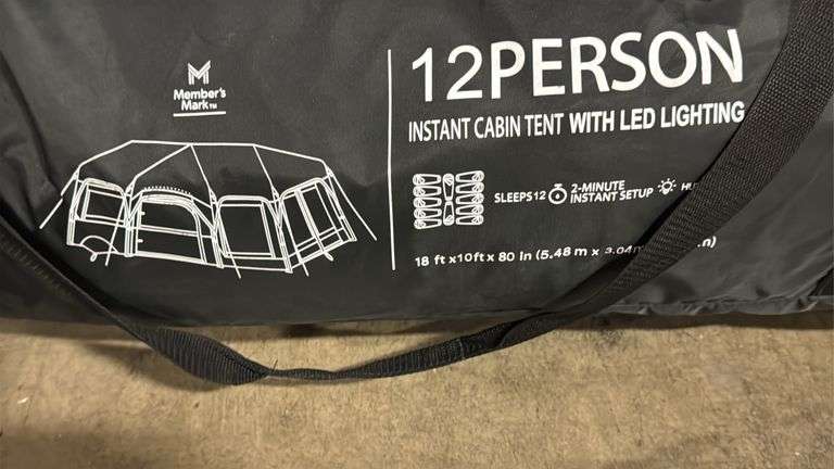 AS IS - 12 PERSON INSTANT CABIN TENT W/ LED LIGHTS IN BAG