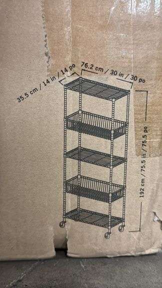 5-TIER WIRE SHELVING RACK W/ BASKETS IN BOX - BLACK