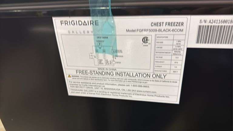 FRIGIDAIRE 5.0CU FT CHEST FREEZER - BLACK