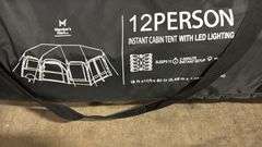 AS IS - 12 PERSON INSTANT CABIN TENT W/ LED LIGHTS IN BAG