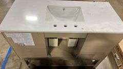 AS IS - BECKI OWENS SINGLE SINK VANITY - BROWN & WHITE