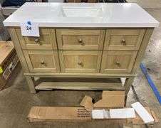 AS IS - BECKI OWENS SINGLE SINK VANITY - BROWN & WHITE