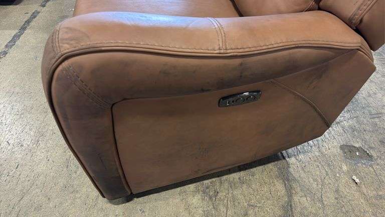AS IS - COOPER LEATHER POWER RECLINING SOFA - BUTTERNUT