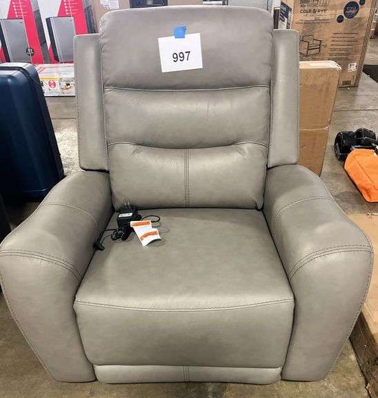 COOPER LEATHER POWER RECLINER - GREY