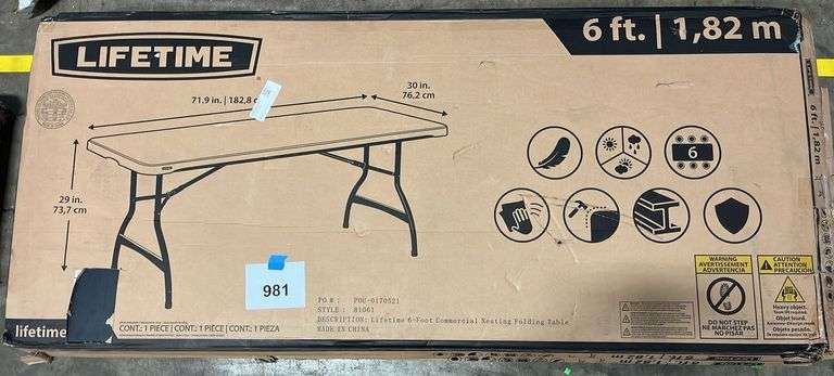 (2) LIFETIME 6FT FOLDING TABLES IN BOX