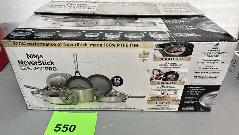 NINJA NEVERSTICK CERAMIC PRO 12PC COOKWARE SET IN BOX - Earl's Auction ...