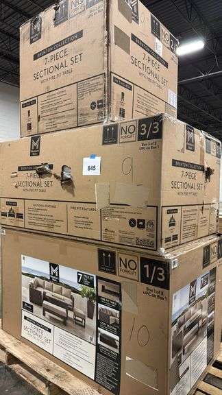 BRENTON COLLECTION 7PC SECTIONAL SET W/ FIRE PIT IN BOX