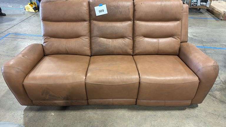 AS IS - COOPER LEATHER POWER RECLINING SOFA - BUTTERNUT