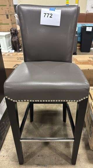 NAILHEAD TRIM BAR STOOL - GREY