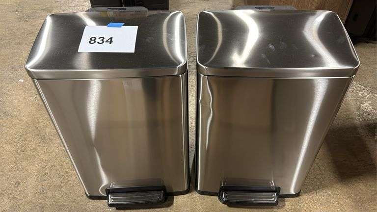 (2) TRAMONTINA STAINLESS STEP ON TRASH CANS