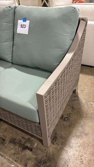 ALL WEATHER SUNBRELLA PATIO SOFA - GREY/ TEAL