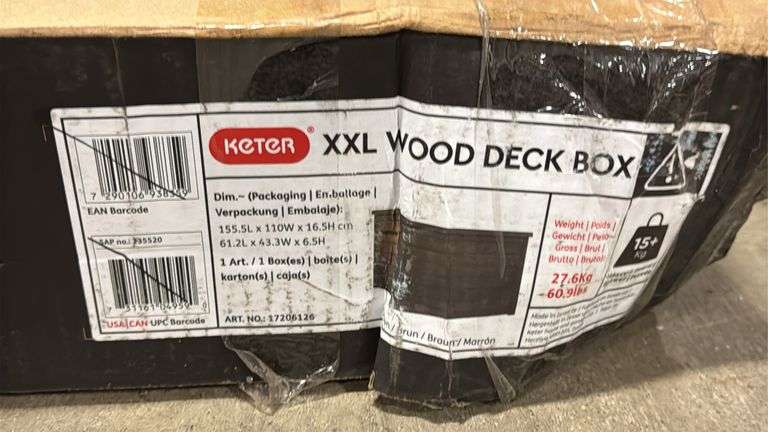 AS IS - KETER XXL WOOD DECK BOX IN BOX