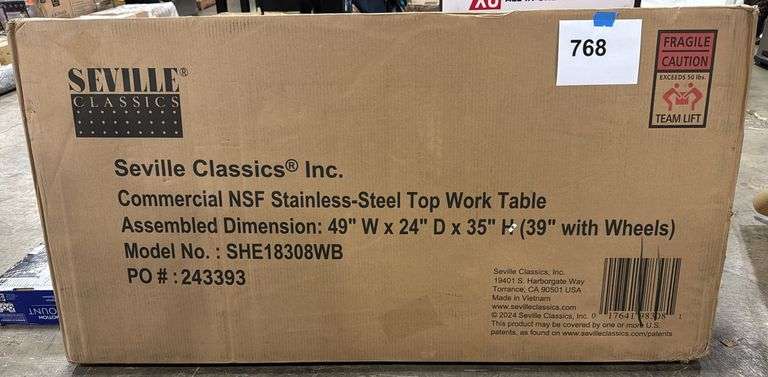 SEVILLE CLASSICS STEEL TOP WORK TABLE IN BOX