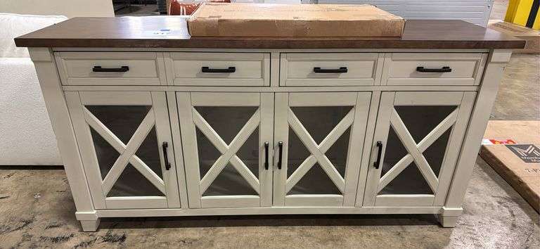 4-DOOR WOOD CONSOLE - CREAM W/ WOOD TOP