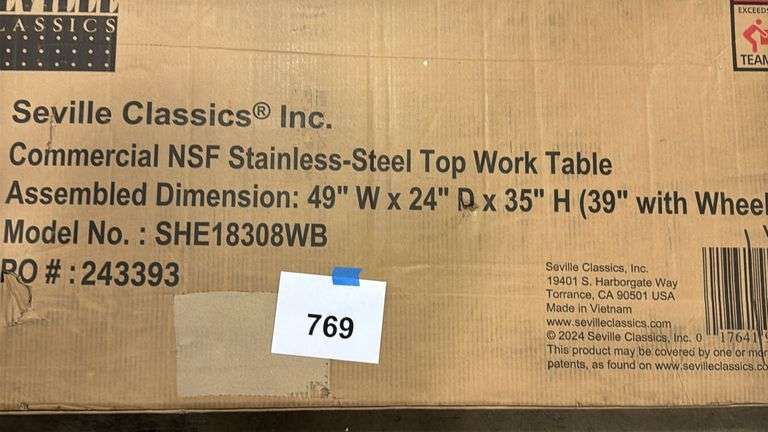 SEVILLE CLASSICS STAINLESS STEEL WORK TABLE TOP IN BOX