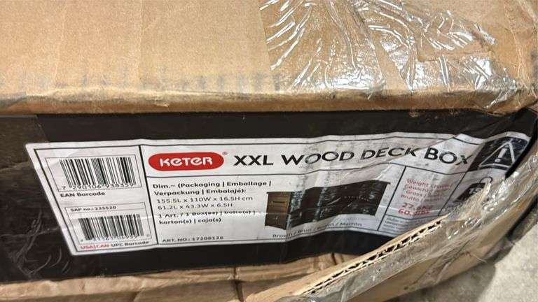 AS IS - KETER XXL WOOD DECK BOX IN BOX