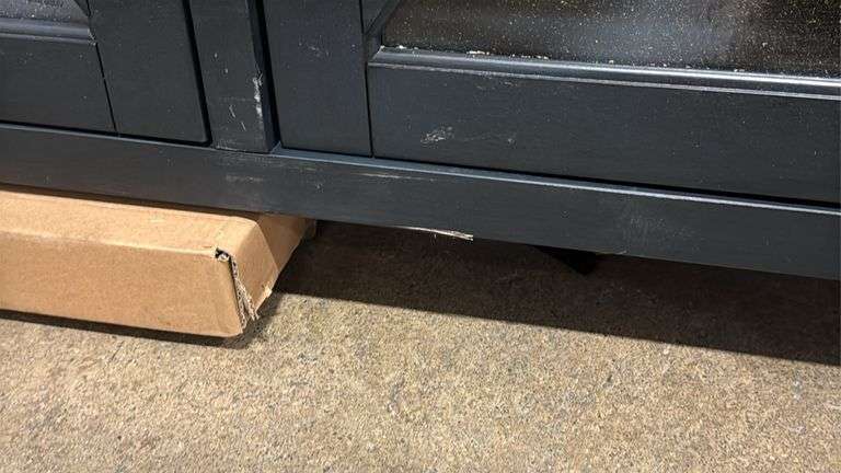 AS IS - 4-DOOR WOOD CONSOLE - BLUE W/ WOOD TOP