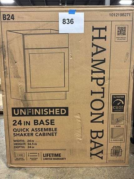 HAMPTON BAY 24" UNFINISHED BASE CABINET IN BOX
