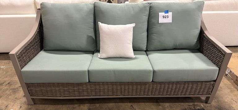 ALL WEATHER SUNBRELLA PATIO SOFA - GREY/ TEAL