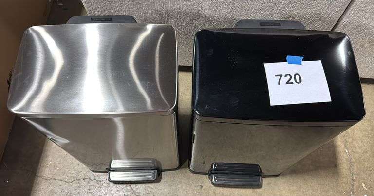 (2) TRAMONTINA STEP ON TRASH CANS - BLACK & STAINLESS