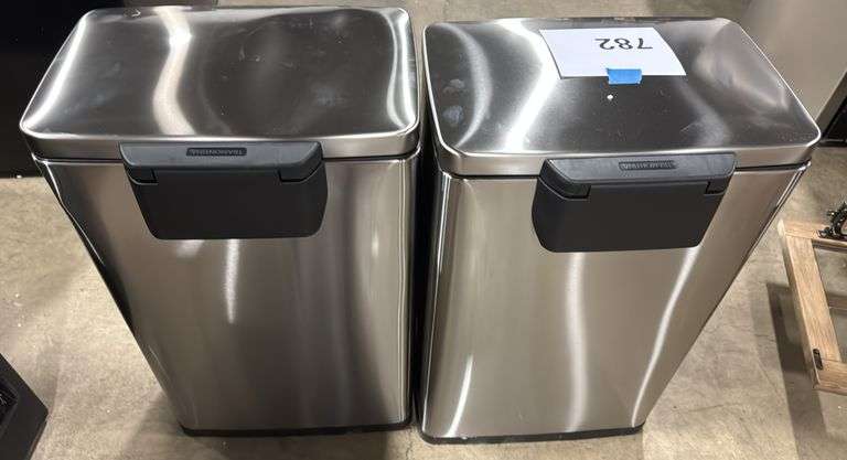 AS IS - (2) TRAMONTINA STAINLESS STEP ON TRASH CANS