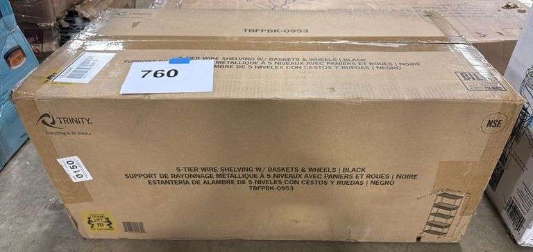 5-TIER WIRE SHELVING RACK W/ BASKETS IN BOX - BLACK