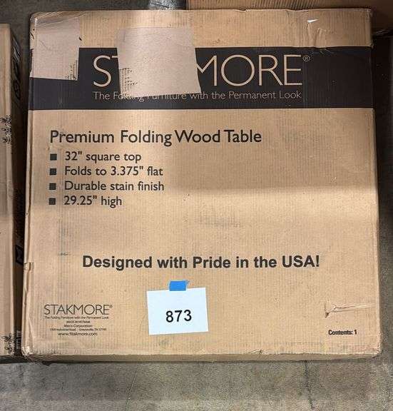 STAKMORE WOOD FOLDING TABLE IN BOX