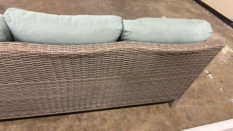 ALL WEATHER SUNBRELLA PATIO SOFA - GREY/ TEAL