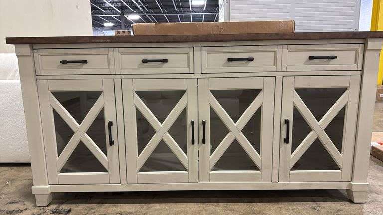 4-DOOR WOOD CONSOLE - CREAM W/ WOOD TOP