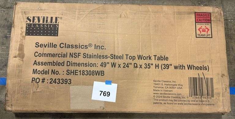 SEVILLE CLASSICS STAINLESS STEEL WORK TABLE TOP IN BOX