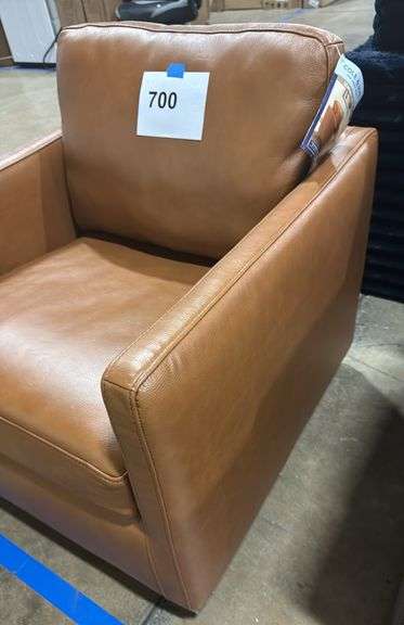 COLE & RYE LEATHER SWIVEL ACCENT CHAIR